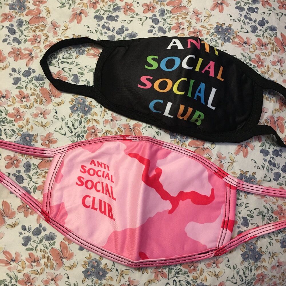 Two (2) Anti Social Social Club face masks multi color reuseable washable